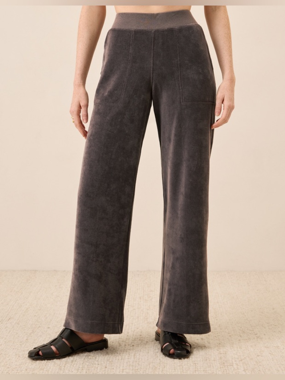 Pact Cotton Velour Wide-Leg Lounge Pants in Graphite Size Small